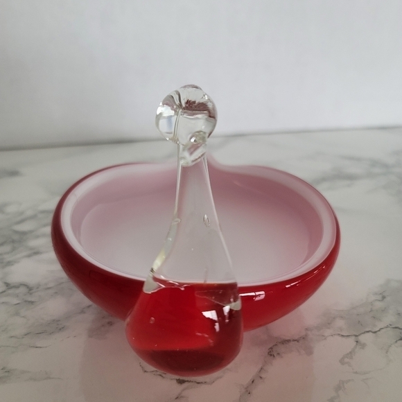 Glass Art Swan Red White Clear Figurine Dish Decorative - Picture 2 of 8